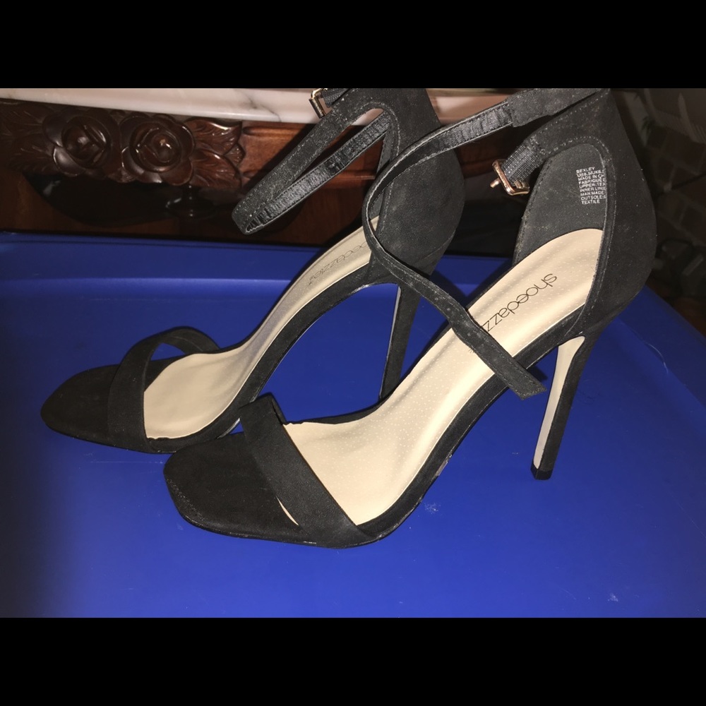 4 inch black strap stilettos
